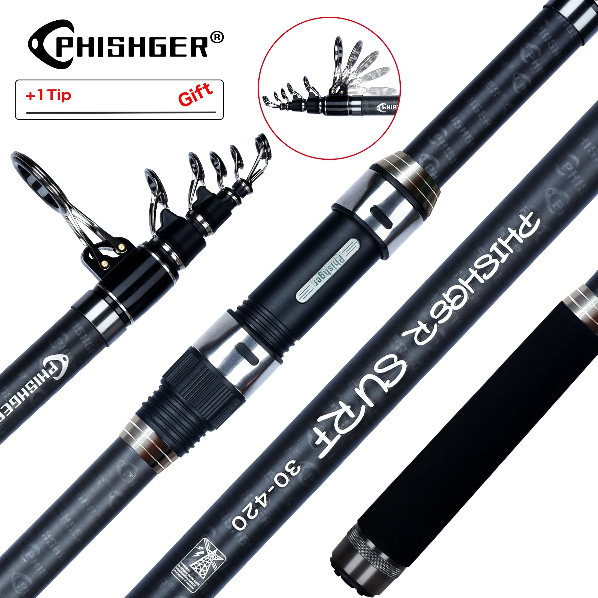 PHISHGER Telescopic Surf Spinn - Fishing Rod Surf 评论和价格