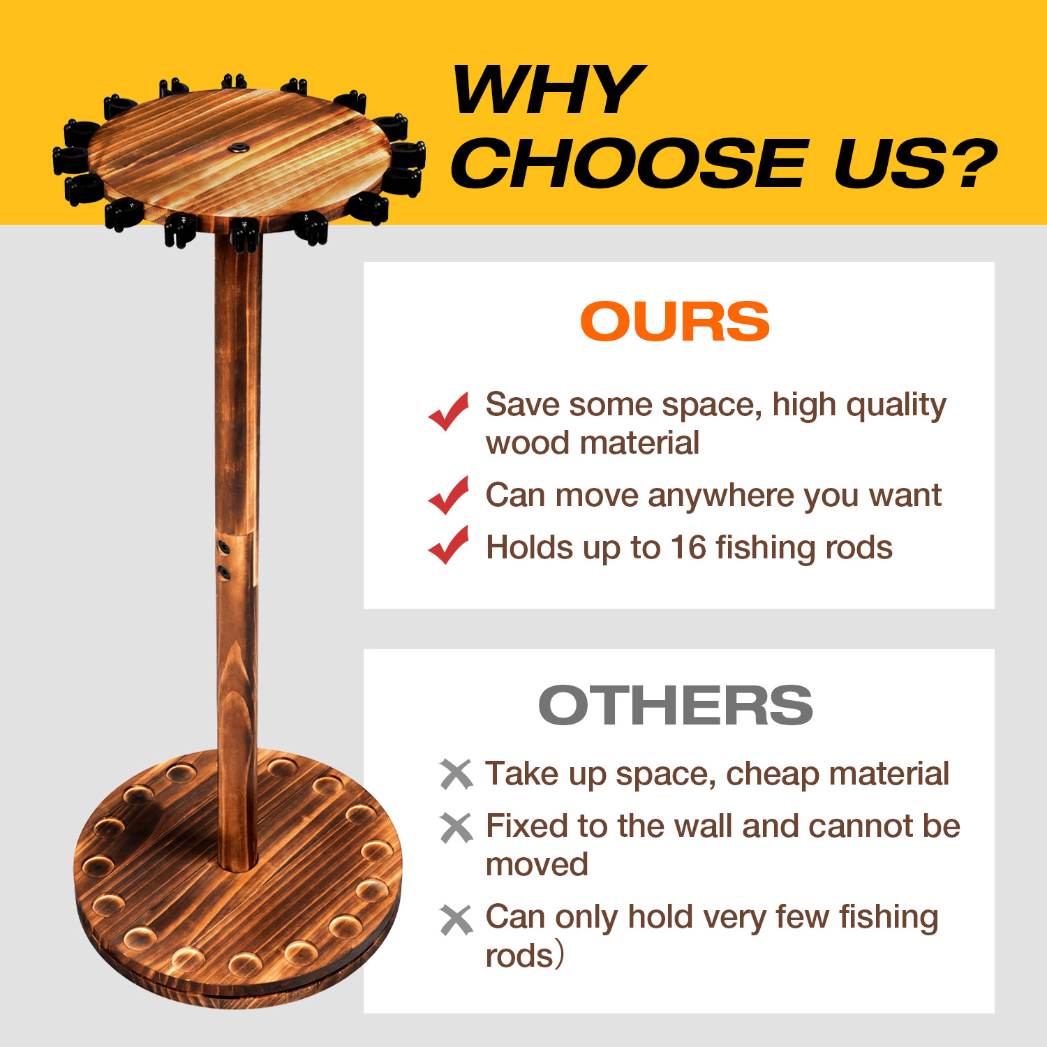 Round Carbonized Wood Fishing  - Fishing Rod Rack 评论和价格