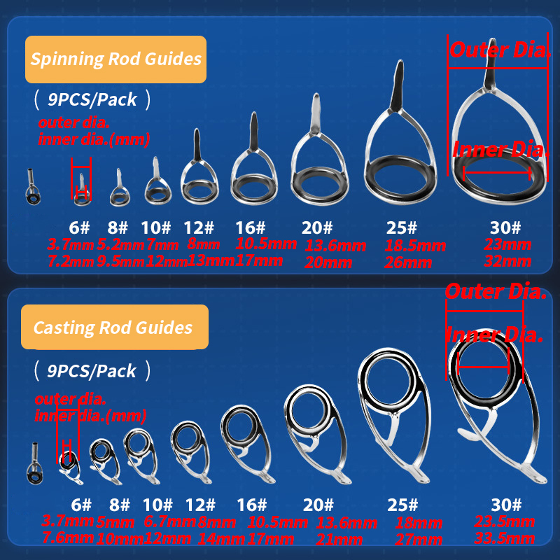 9Pcs Fishing Rod Guides Ring R - Fishing Rod Casting 评论和价格